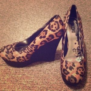 Black & leopard suede wedge heels
