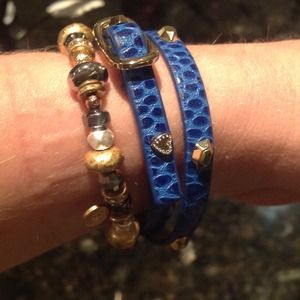 Stella & Dot Hudson  Leather Double Wrap, blue