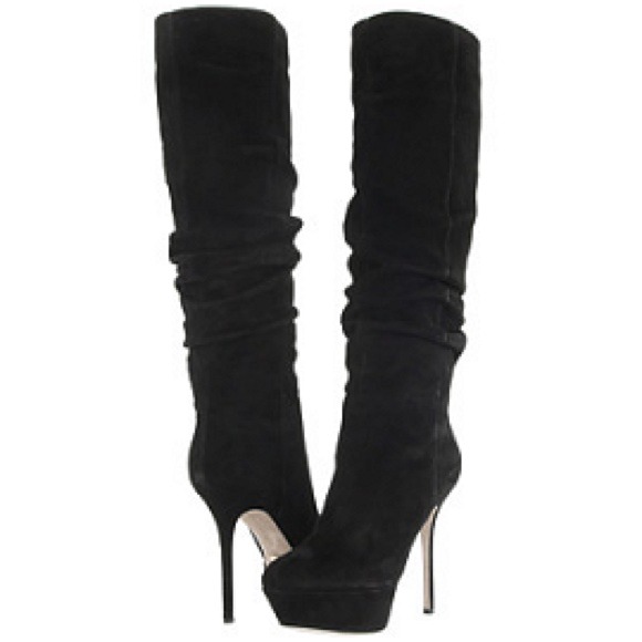 Sergio Rossi Black Suede Knee High Boots // NIB