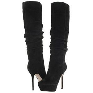 Sergio Rossi Black Suede Knee High Boots // NIB