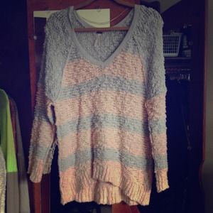 Free People Shaggy Knit Pullover Striped