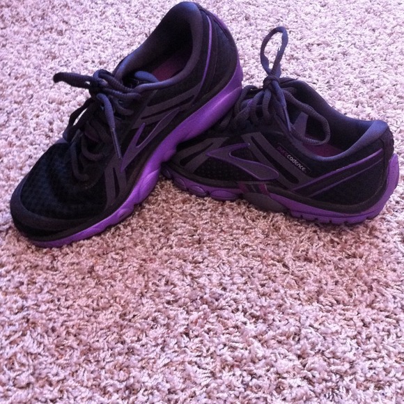 Black and purple brooks running shoes