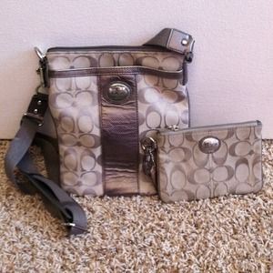 Authentic coach crossover and wristlet
