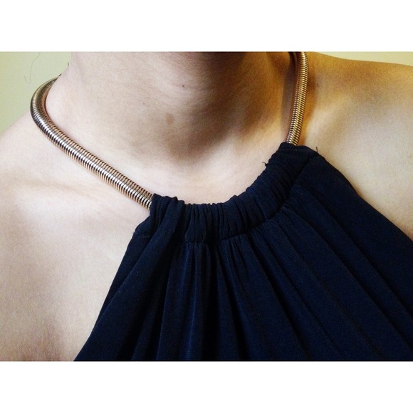 Black Halter Cocktail Dress W/ Gold Neck Detail - Picture 3 of 4