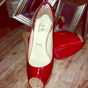 Christian louboutin red sling back cork heel