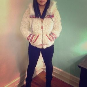 Free People sherpa embroidered hooded jacket