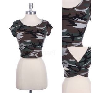Army crop top with cross back
