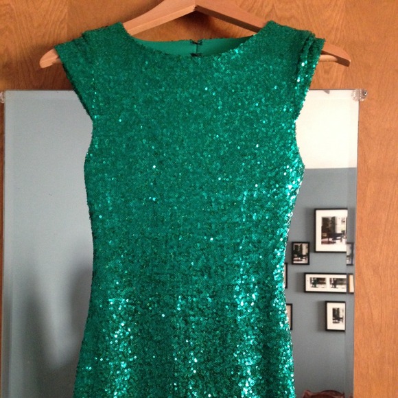 ASOS green sequined cap sleeve long dress