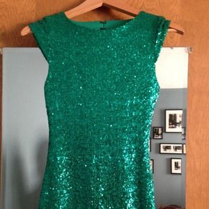 ASOS green sequined cap sleeve long dress