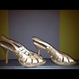 Gold satin heels