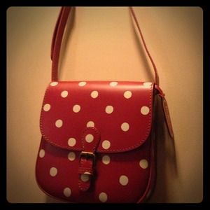 Red pocka dotted leather cross body bag
