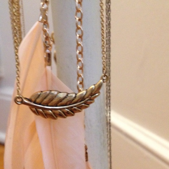 SOLD! Gold Feather Necklace - Picture 2 of 2