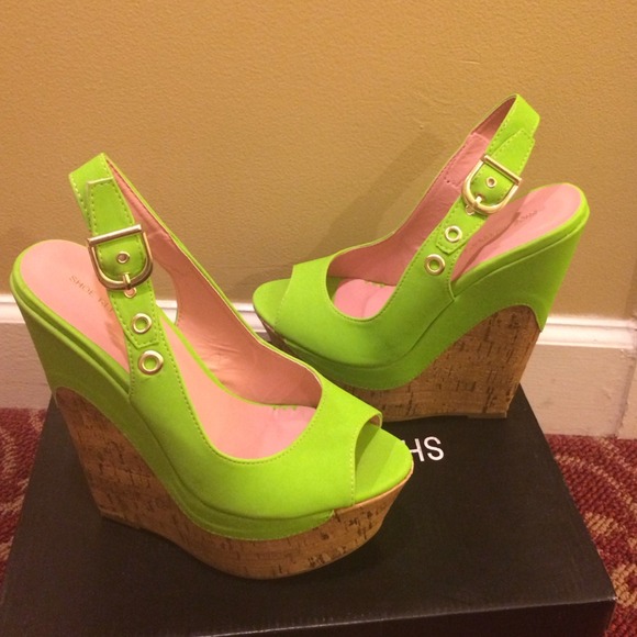 neon green wedge sandals