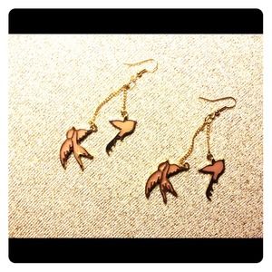 Peach and gold bird earrings