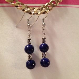 Navy Blue Glass Bead Earrings by Dawn