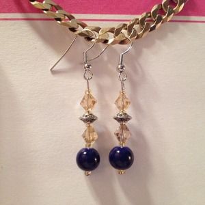 Navy Blue and Gold Glass Bead Earrings by Dawn
