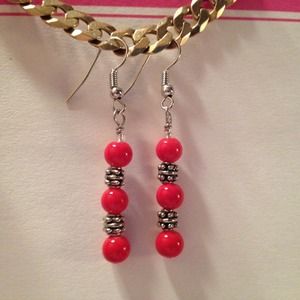 Red Dangle Earrings by Dawn