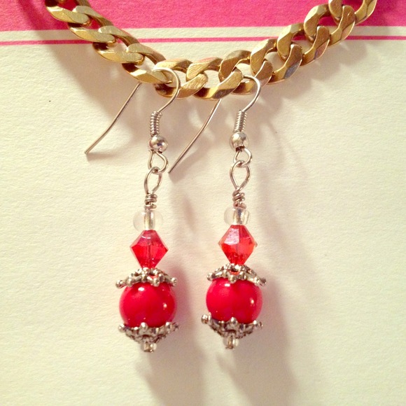 Red Glass Bead Earrings by Dawn - Picture 1 of 1