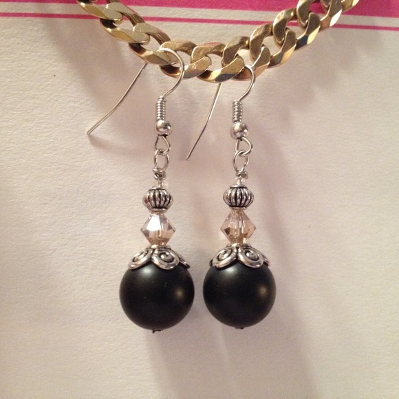 Black & Smoke Glass Bead Earrings by Dawn - Picture 1 of 1