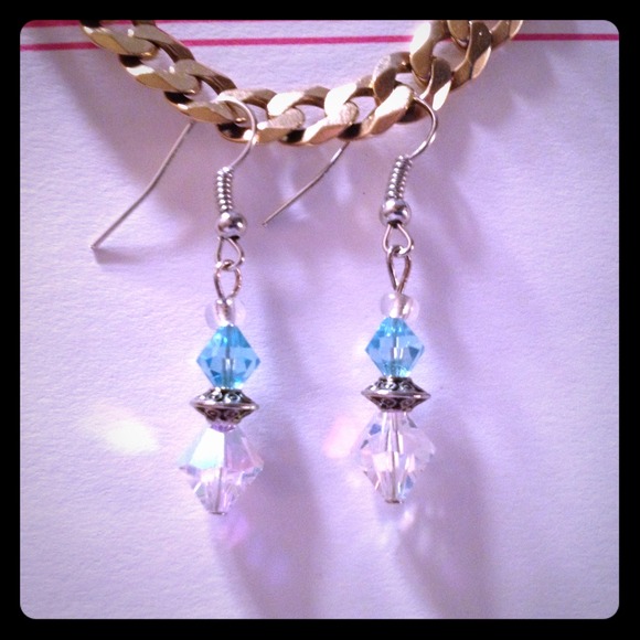 Crystal & Turquoise Glass Bead Earrings by Dawn - Picture 1 of 1