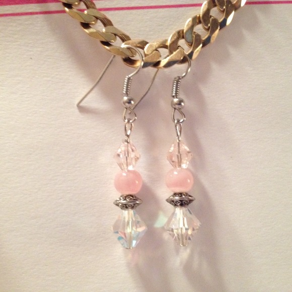Crystal & Pink Glass Bead Earrings by Dawn - Picture 1 of 1