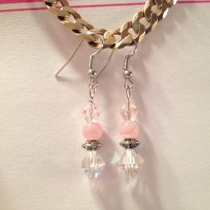 Crystal & Pink Glass Bead Earrings by Dawn