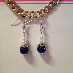 Navy Blue Glass Bead Earrings by Dawn