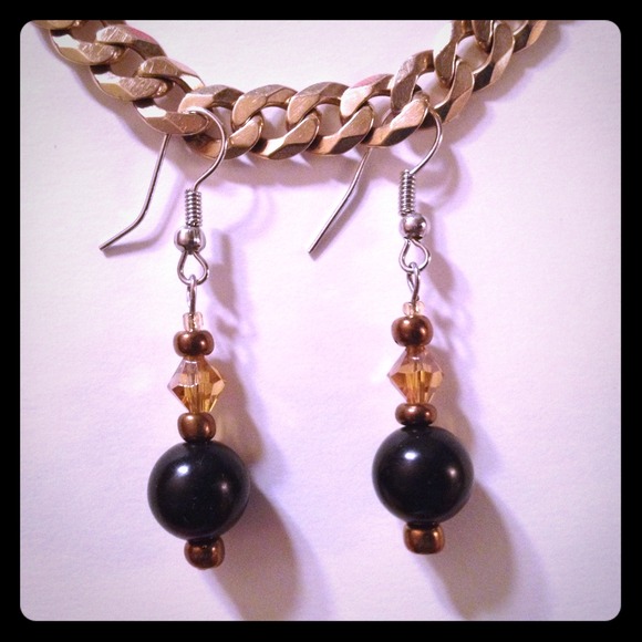 Black & Gold Glass Bead Earrings by Dawn - Picture 1 of 1