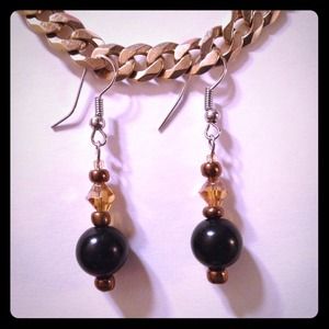 Black & Gold Glass Bead Earrings by Dawn