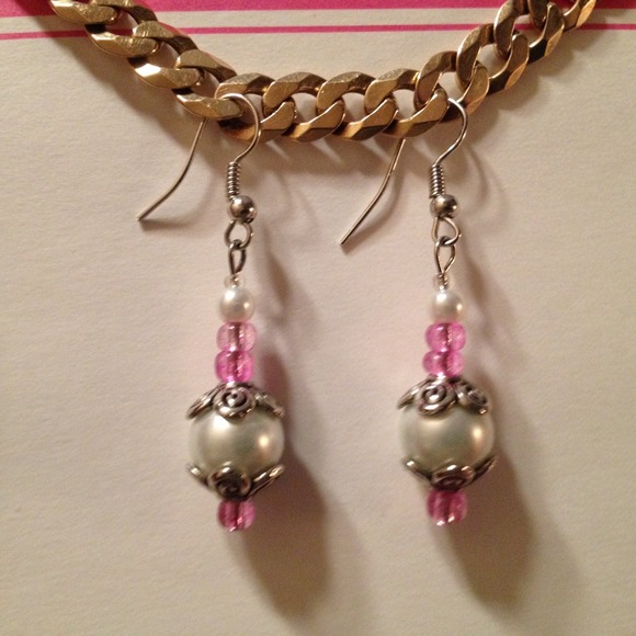 Pink & Pearl Glass Bead Earrings by Dawn - Picture 1 of 1