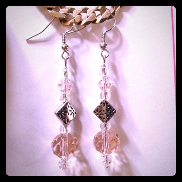 Pink & Clear Glass Bead Earrings by Dawn - Picture 1 of 1