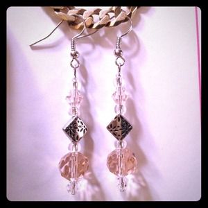 Pink & Clear Glass Bead Earrings by Dawn