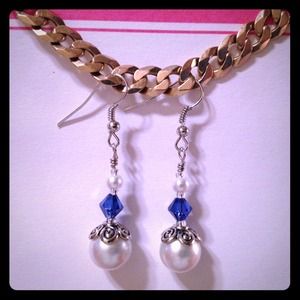 Blue & Pearl Glass Bead Earrings by Dawn