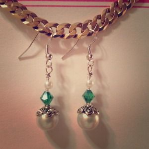 Green & Pearl Glass Bead Earrings by Dawn