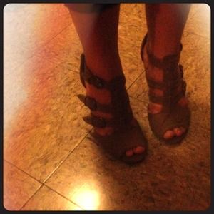 Tan Faux-suede Buckle Heels size 9.5