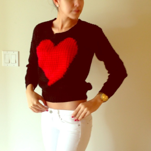 Sweaters - Black Slouchy Sweater with Red Heart!