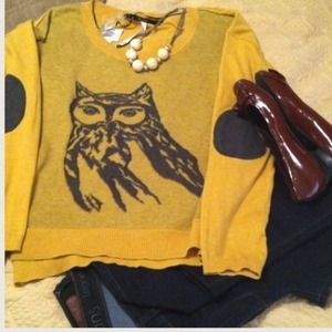 HOLD Kensie mustard yellow owl sweater