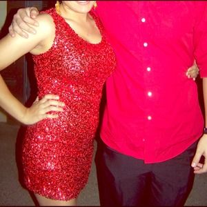 Red sequenced dress, great for New Years!!