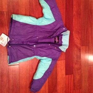 Girls purple and turquoise ski jacket. Bundled.