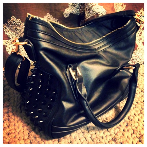 Black Spiked Faux Leather Handbag
