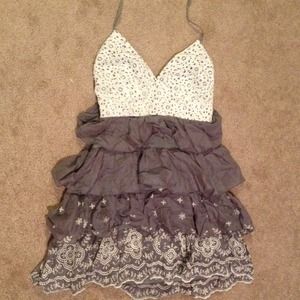 Gray and white frill dress with tie straps