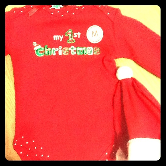 My first Christmas onesie my and pjs w blanket