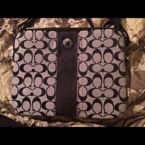 Coach signature stripe tablet crossbody.