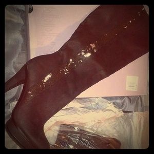 Black J Lo calf boot with sequin stripe