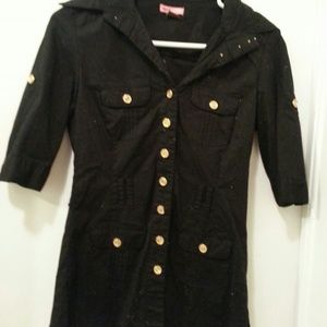 Black military style button up half sleeve top