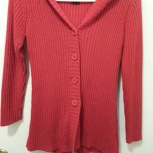Red button up sweater.  Great for the holidays!