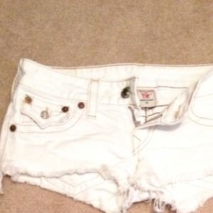 Joey cut off true religion white denim shorts