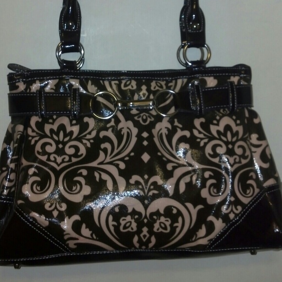 Filigree Damask Swirl Print Pink & Brown Purse