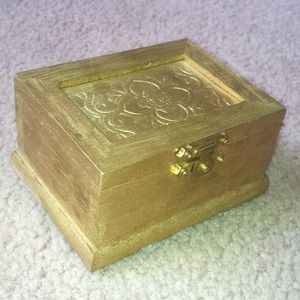 Small Wooden Gold Jewelry Box