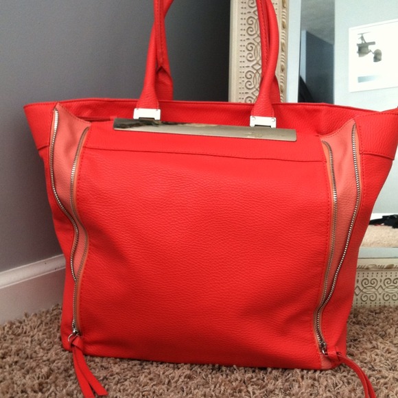 SOLD! Bright coral tote purse with zipper details